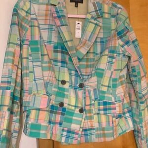 Talbots Pastel Plaid Blazer in Teal, Pink, Yellow & White madras plaid